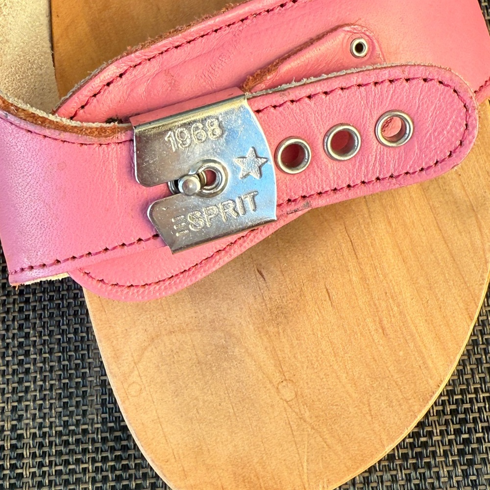 Esprit Mia heeled wooden sandals pink Y2K 70’s -leather upper retro vibe size 9 - Picture 2 of 6
